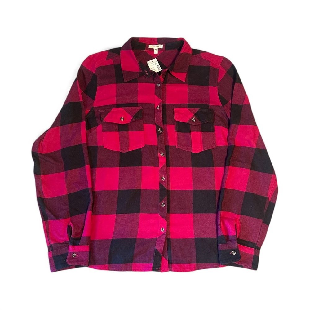 New - Maurices - Pink and Black Flannel, Button Down, Size L